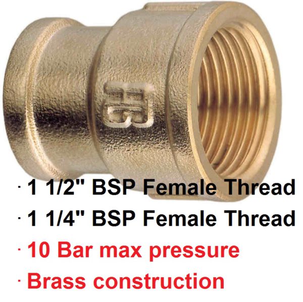 1 1/2" BSP F x 1 1/4"F Brass Reducer Coupling 1-72980