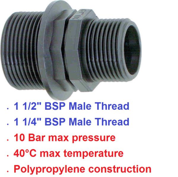 1 1/2" M  x 1 1/4" M Reducing Nipple POLY BSP 8058301