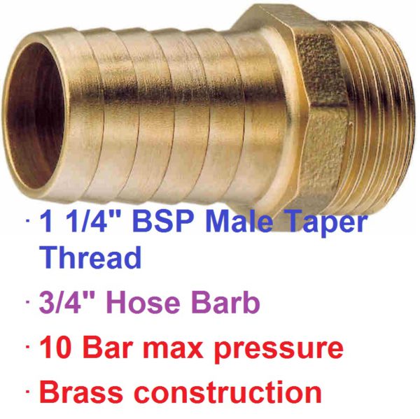 1 1/4" BSP Male x 3/4" Brass Hose Barb 1-76036