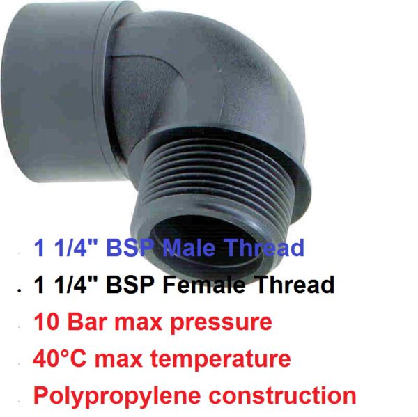 1 1/4" Female x 1 1/4" Male  Elbow POLY BSP 8021301