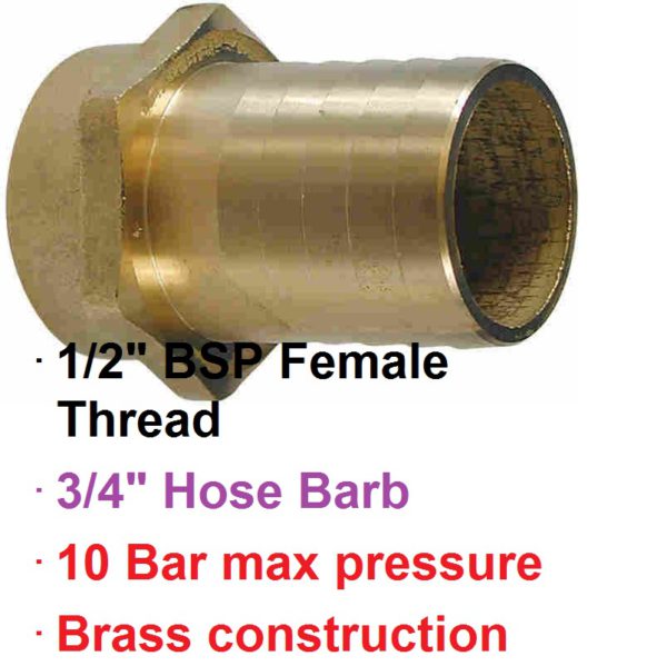 1/2" BSP Female x 3/4" Brass Hose Barb 1-76113