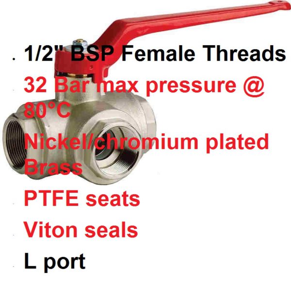 1/2" BSP FxFxF "L" Port 3 Way Brass Tap 400-1032