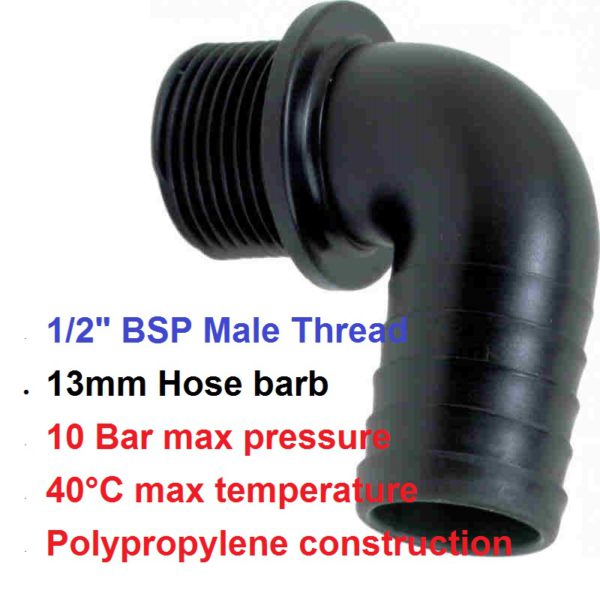1/2" BSP Male x 13mm Hose Tail POLY Elbow 8011151