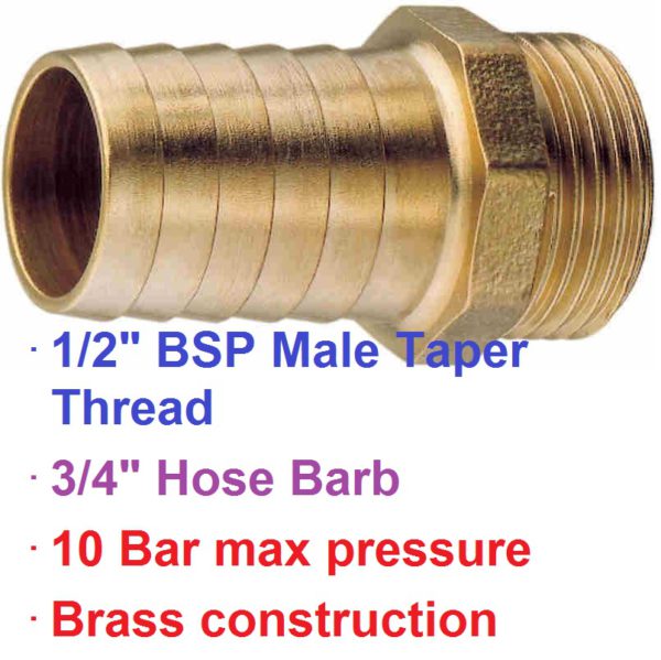 1/2" BSP Male x 3/4" Brass Hose Barb 1-76013