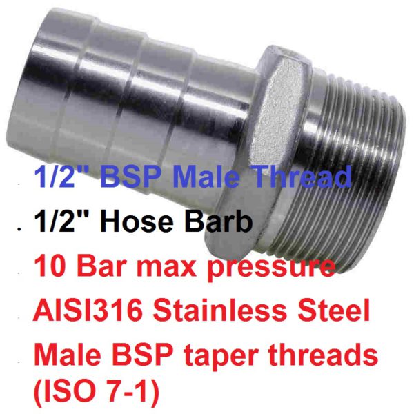1/2" X 1/2" SS Hose Barb HT08