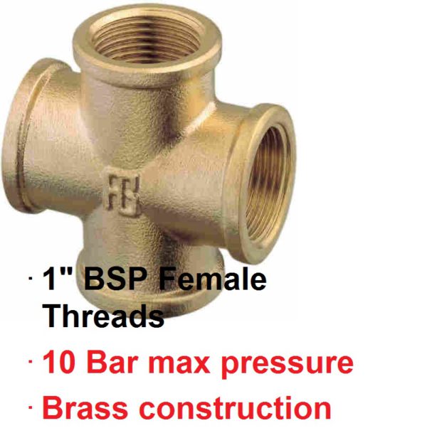1" BSP Female Brass Threaded Cross 1-72783