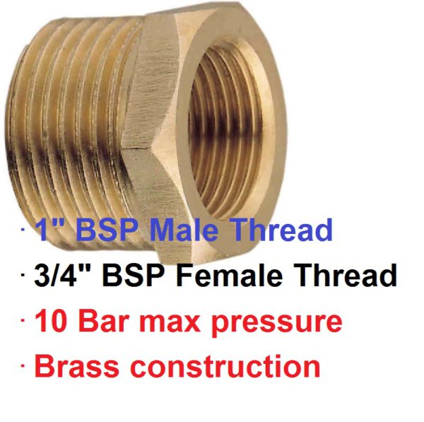 1" BSP M x 3/4" F Brass Reducing Bush 1-73230