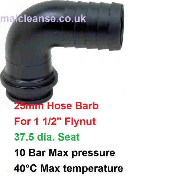 25mm Barb Hose Tail Elbow for 1 1/2" Flynut 8012350